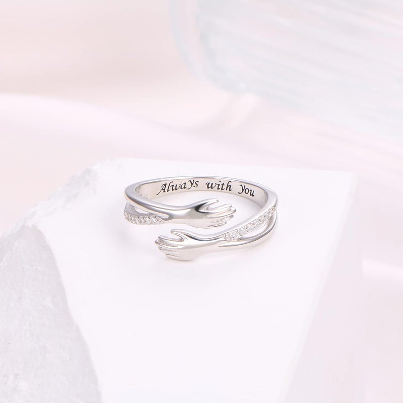 Yearace Hug Ring, S925 Sterling Silver Hug Rings for Women Girl, Hugging Hand Open Promise Ring, Mothers Day Valentine's Day Birthday Gifts - Image 3